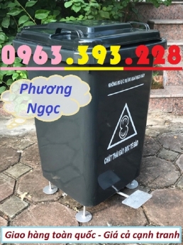 Thùng rác 60L nhựa HDPE, thùng rác 60 Lít nắp kín, thùng rác công cộng, thùng rác đạp chân