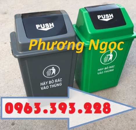 Thùng rác nhựa nắp bập bênh, thùng rác 60 Lít nắp lật, thùng rác công cộng nhựa HDPE