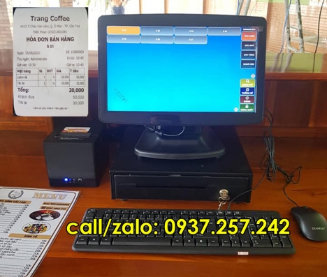 Lắp đặt máy tính tiền trọn bộ cho quán cafe tại Long Xuyên, Châu Đốc