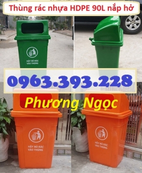 Thùng rác 90 Lít nắp hở nhựa HDPE, thùng rác cửa ngang, thùng rác công cộng, thùng rác 90L