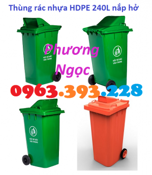 Thùng rác nhựa 240L nắp hở, thùng rác 240 Lít nhựa HDPE, thùng rác nắp hở