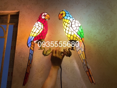 Giao lưu đôi đèn tường chim vẹt tiffany hàng hiếm