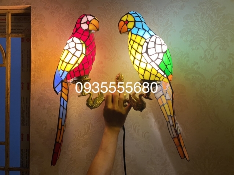 Giao lưu đôi đèn tường chim vẹt tiffany hàng hiếm