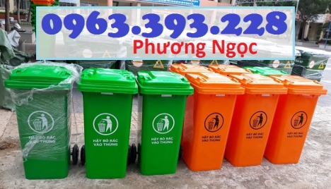 Thùng rác nhựa 120 lít nắp kín, thùng rác 120L nhựa HDPE, thùng rác công cộng 2 bánh xe