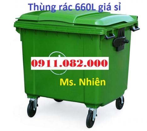Bán thùng rác 660 lít giá rẻ tại cần thơ- thùng rác 4 bánh xe màu xanh-lh 0911082000
