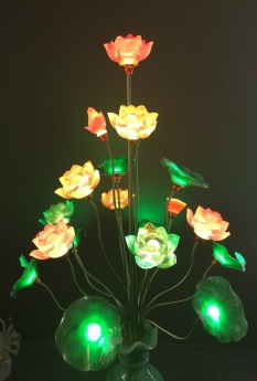 Đôi đèn thờ led, đèn thờ điện bình ngọc hoa sen nở nhiều màu