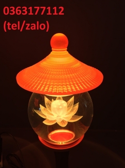 Đèn thờ thủy tinh in hoa sen thân bằng hợp kim màu đồng tết tân Sửu 2021