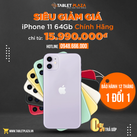 iPhone 11 64 giá chỉ 15.990.000đ tại Tablet Plaza Biên Hoà..