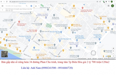 Cần tiền bán gấp nhà hẻm 34 đường Phan Chu Trinh, Tp Biên Hòa giá 2 tỷ 700 triệu/120m2