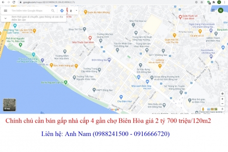 Cần bán gấp nhà riêng gần chợ Biên Hòa, P Quang Vinh giá 2 tỷ 700 triệu/120m2, chính chủ