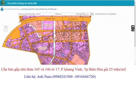 Bán gấp nhà thửa 345 và 346 tờ 17, P Quang Vinh, Tp Biên Hòa giá 5 tỷ 400 triệu/240m2