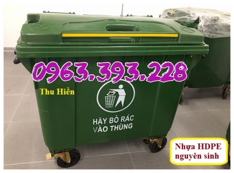 Xe gom rác nhựa 660 lít, thùng rác công cộng 4 bánh xe, xe chứa rác có nắp