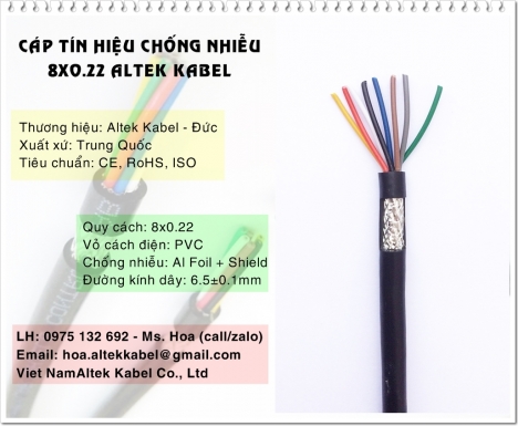 Dây điện mềm 8x0.22 (8C 24AWG) vỏ PVC giá tốt