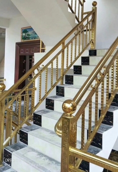 Cầu thang inox mạ vàng PVD sang trọng hiện đại - nhận gia công inox theo yêu cầu
