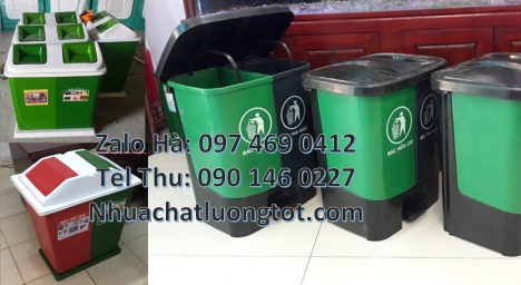 Thùng rác nhựa duy tân, thùng rác 3 ngăn composite, Thùng rác 3 ngăn dùng trong trường  học, thùng r