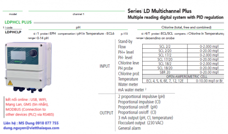 Bộ châm, kiểm soát PH và Cl2 tự động xử lý nước biển mã LDPHCL, ECL12..,_CS 86l/h 7 bar hãng EMEC Ý.