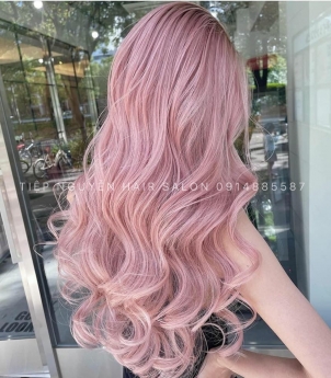 Uốn xoăn sóng lơi kết hợp nhuộm gam màu hồng baby siêu cá tính Tiệp Nguyễn Hair Salon