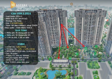 Cần bán căn hộ chung cư cao cấp  Masteri West Heights tại Vinhomes Smart City, view hồ, bể bơi, giá
