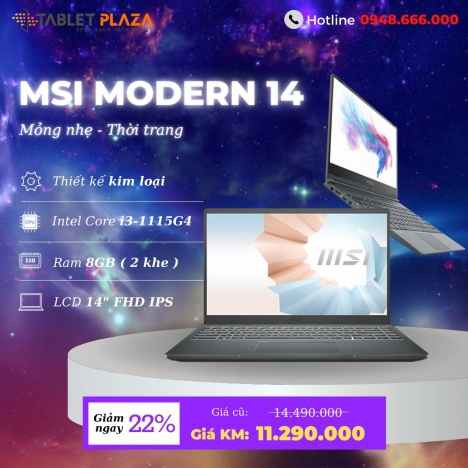 Khuyến mãi cực mạnh MSI Modern 14 tại Tablet Plaza