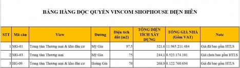 Cần tiền nhượng gấp mấy căn Vincom Shophouse Điện Biên, vị trí đắc địa trung tâm TP Điện Biên, cạnh