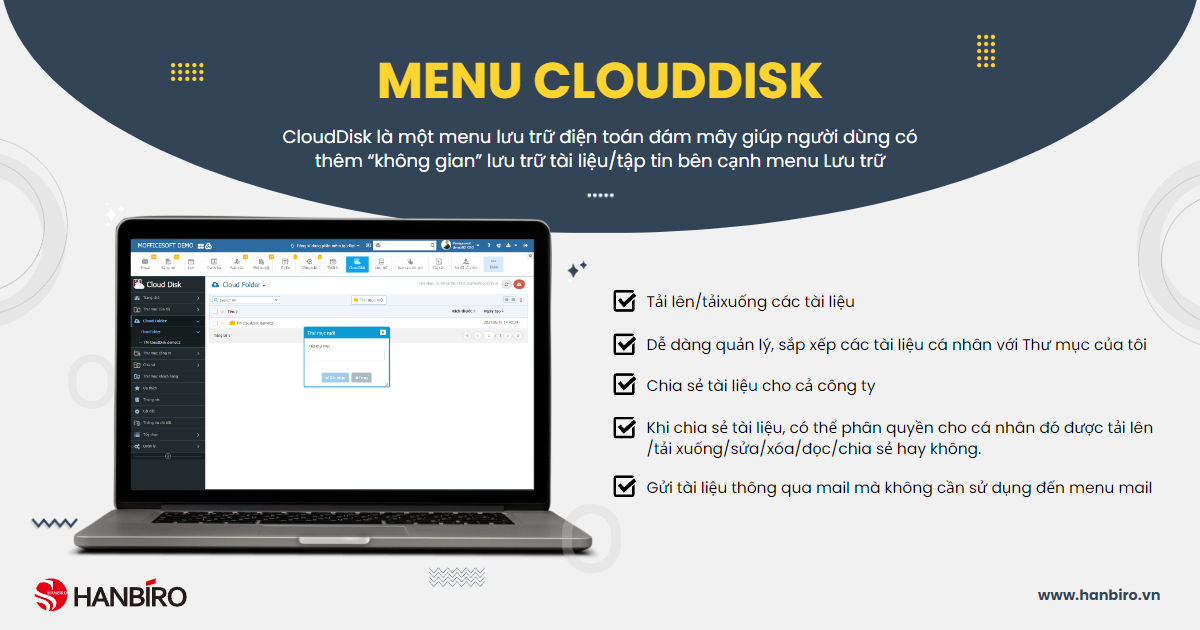 Thêm không gian lưu trữ với menu CloudDisk Hanbiro