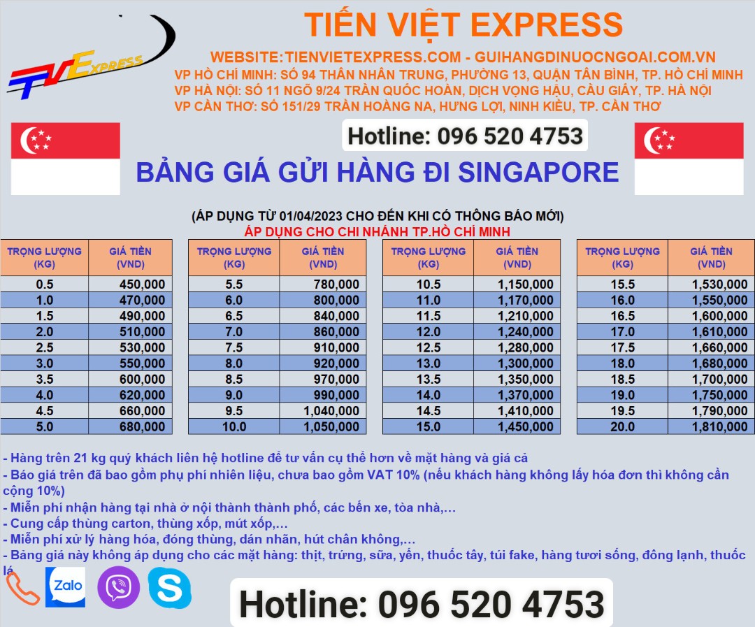 VẬN CHUYỂN HÀNG HÓA QUỐC TẾ VIỆT - SINGAPORE