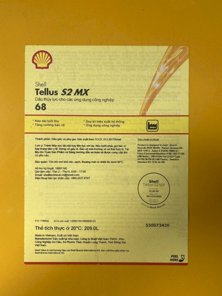 Mua bán Dầu thủy lực Shell Tellus S2 MX 46, 68 chính hãng tại TPHCM