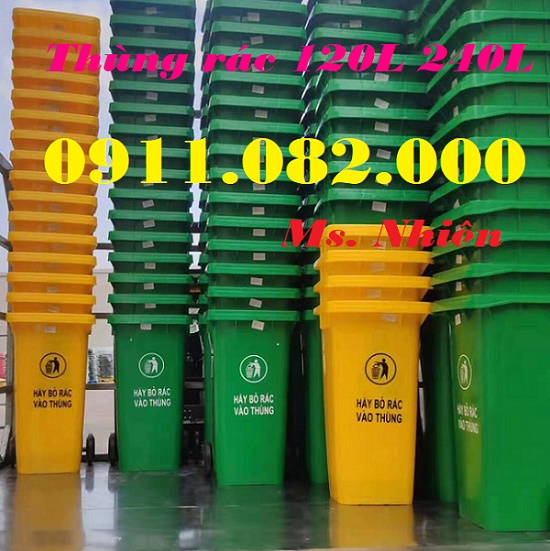 Thùng rác 660 lít giá rẻ tại hậu giang- thùng rác 120L 240L xanh, cam, vàng- nắp kín- lh 0911082000