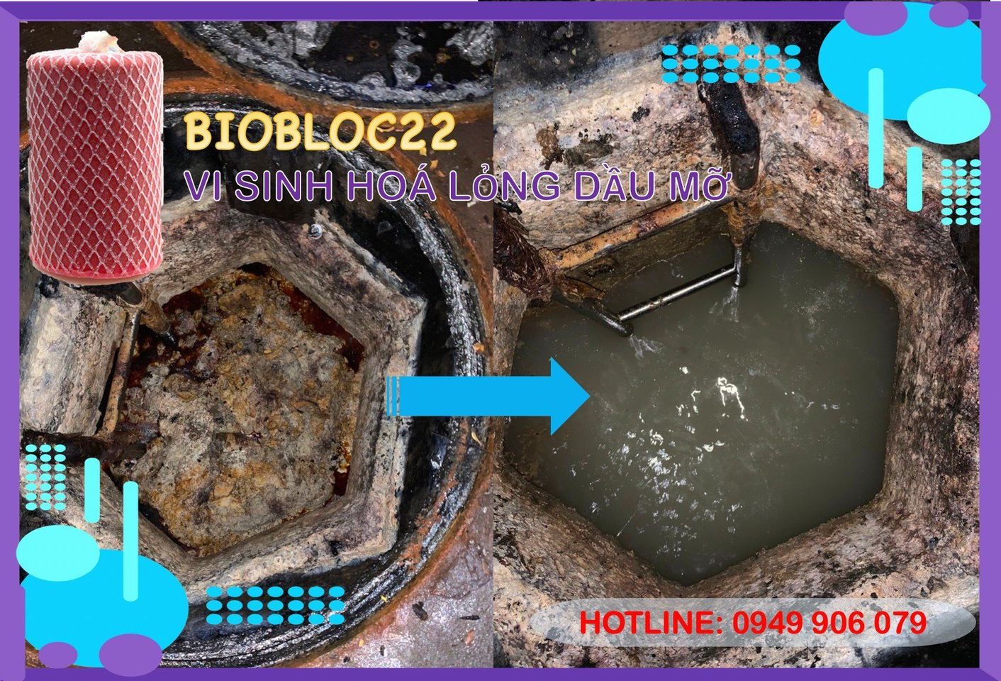 BioBloc22 men vi sinh xử lý dầu mỡ trong bẫy mỡ hố thu hố gom