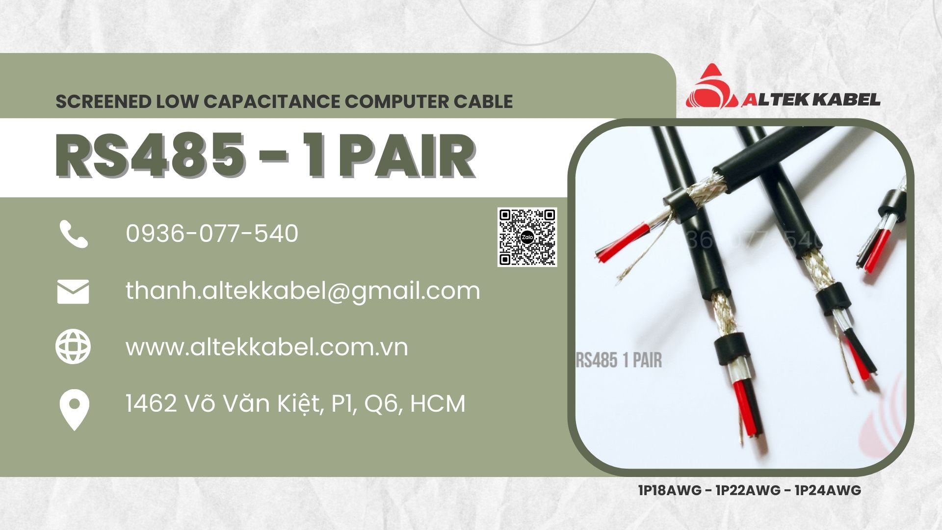 Cáp điều khiển RS485 Altek Kabel - RS485 1P24AWG