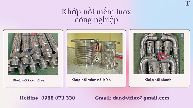 Khớp nối mềm inox 304, khớp nối mềm nối ren, khớp nối inox co giãn