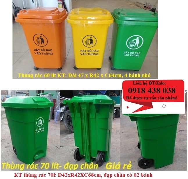 Thùng rác công cộng, thùng rác nhựa 60l, 70l, 80l, 100l, 120l, 240l