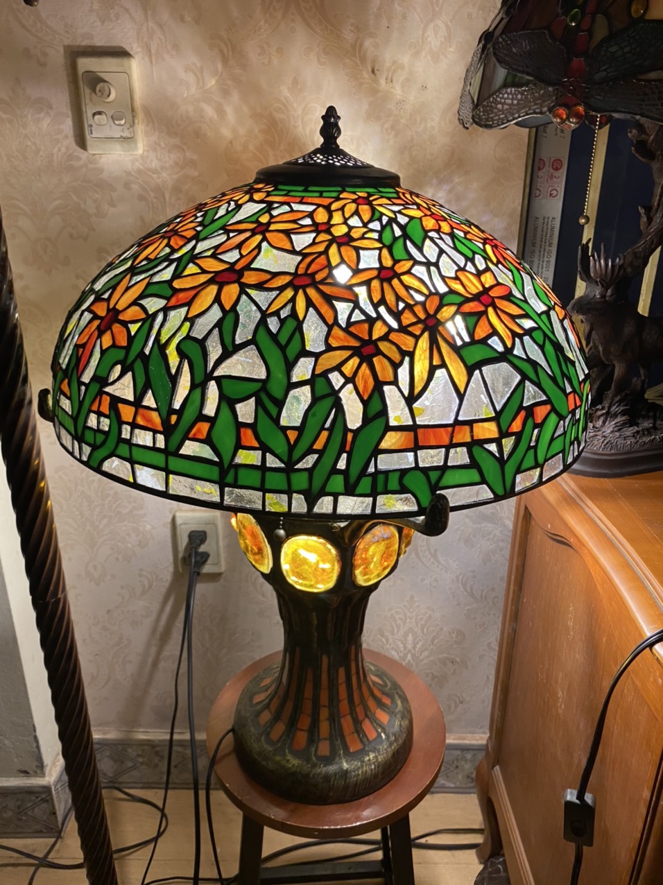 Giao lưu bộ đèn bàn tiffany hoa leo cam