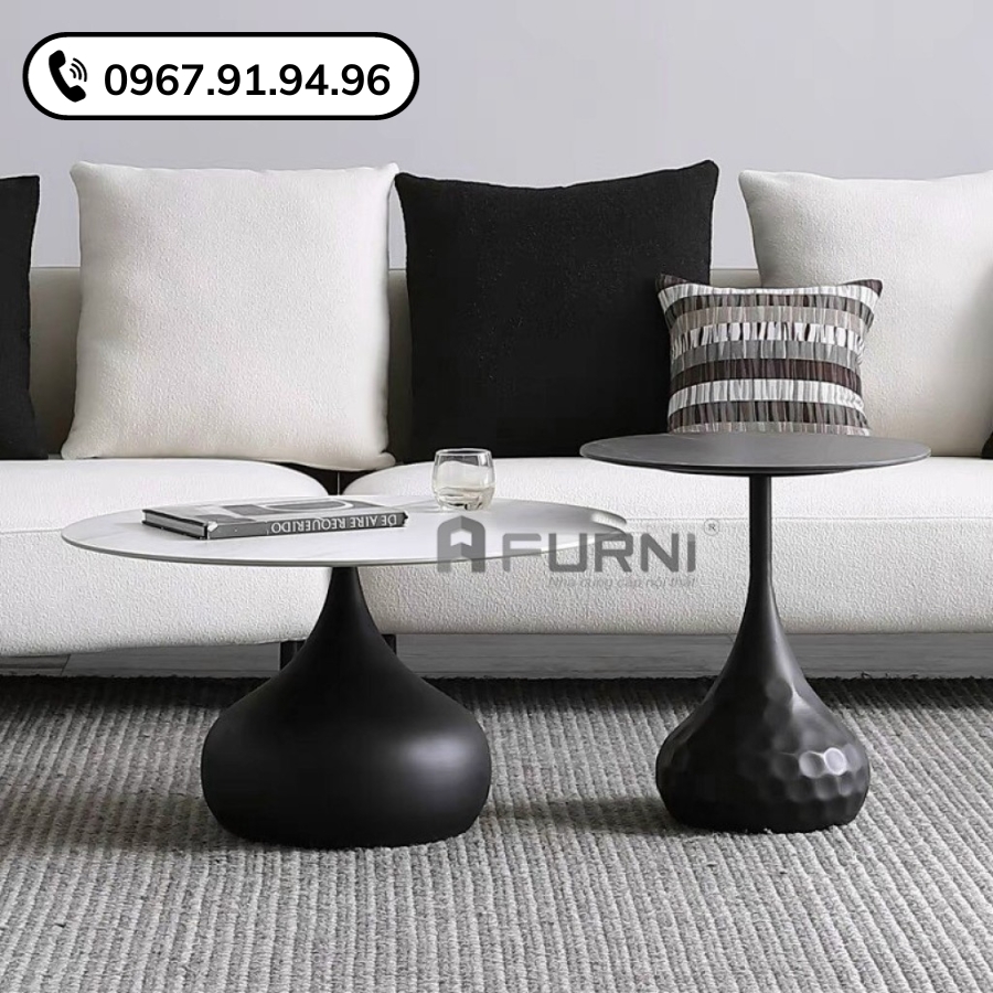 Bàn sofa - bàn trà mặt đá phiến chân sắt sơn tĩnh điện Nội Thất Furni