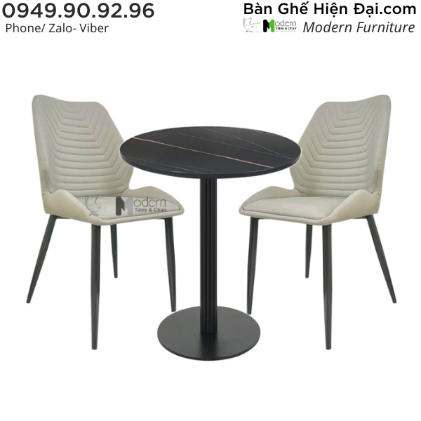 Bộ bàn tròn cafe mặt đá 2 ghế bọc Simili HCM TE1542-06E ECO 21A-P