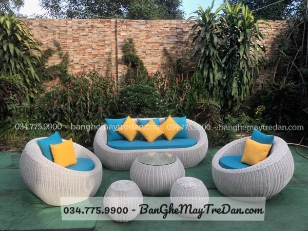 Bàn ghế mây nhựa hình trứng để phòng khách, sân vườn