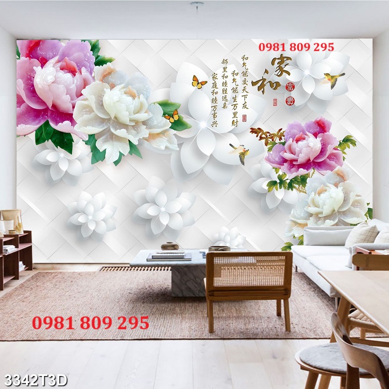 Gạch tranh hoa mẫu đơn đẹp 3d ốp tường  NH4333