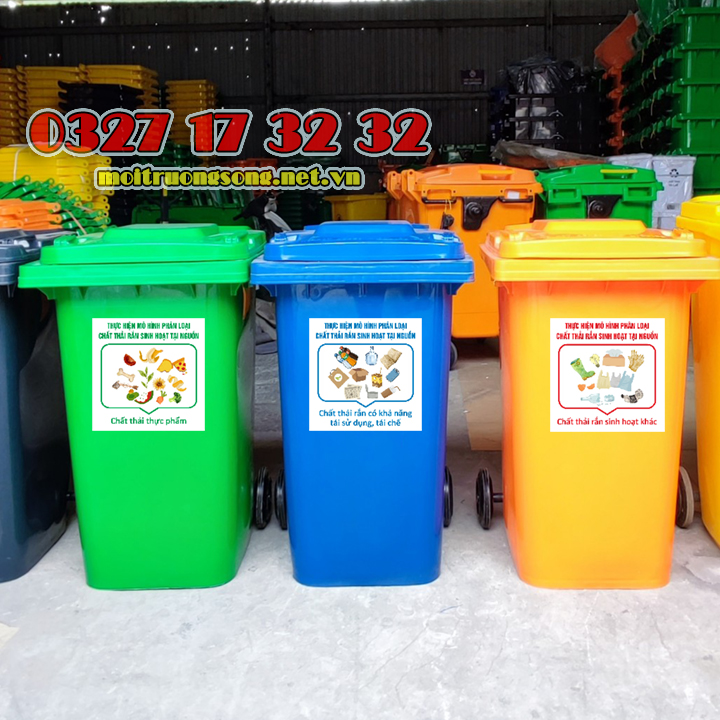 Thùng rác cho mục đích phân loại rác tại nguồn 240 lít HDPE 2 bánh xe