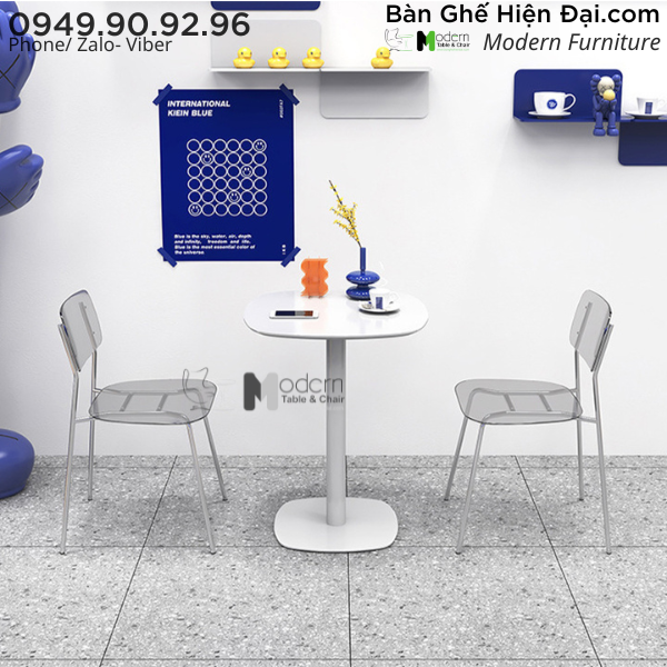 Bộ bàn vuông cafe mặt MDF 2 ghế trong suốt HCM TE1544-06W ICE-PC