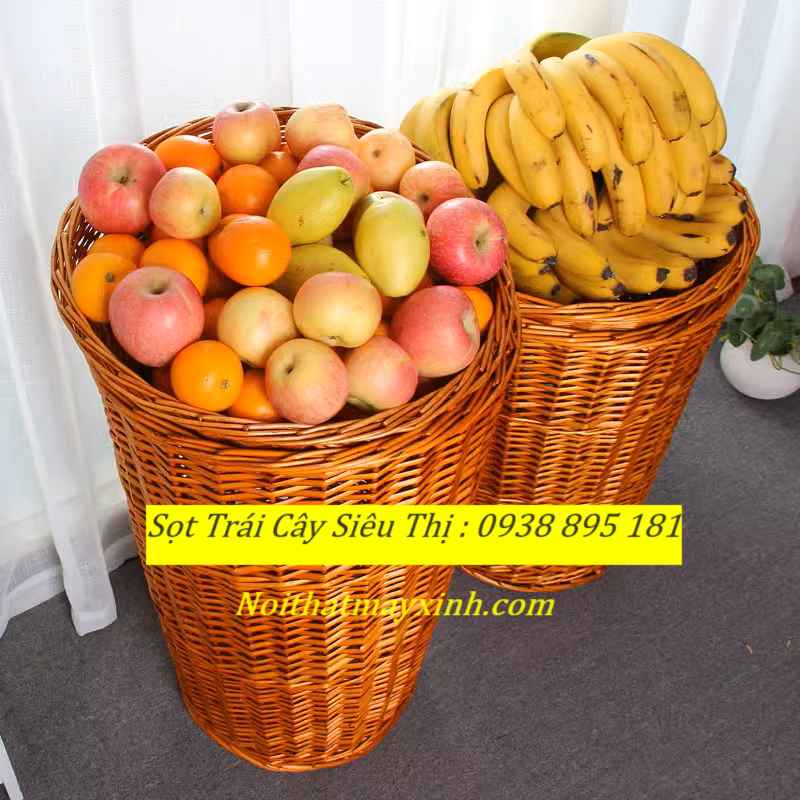 Khay mây trưng bày hoa quả cho siêu thị, giỏ mây trưng bày trái cây