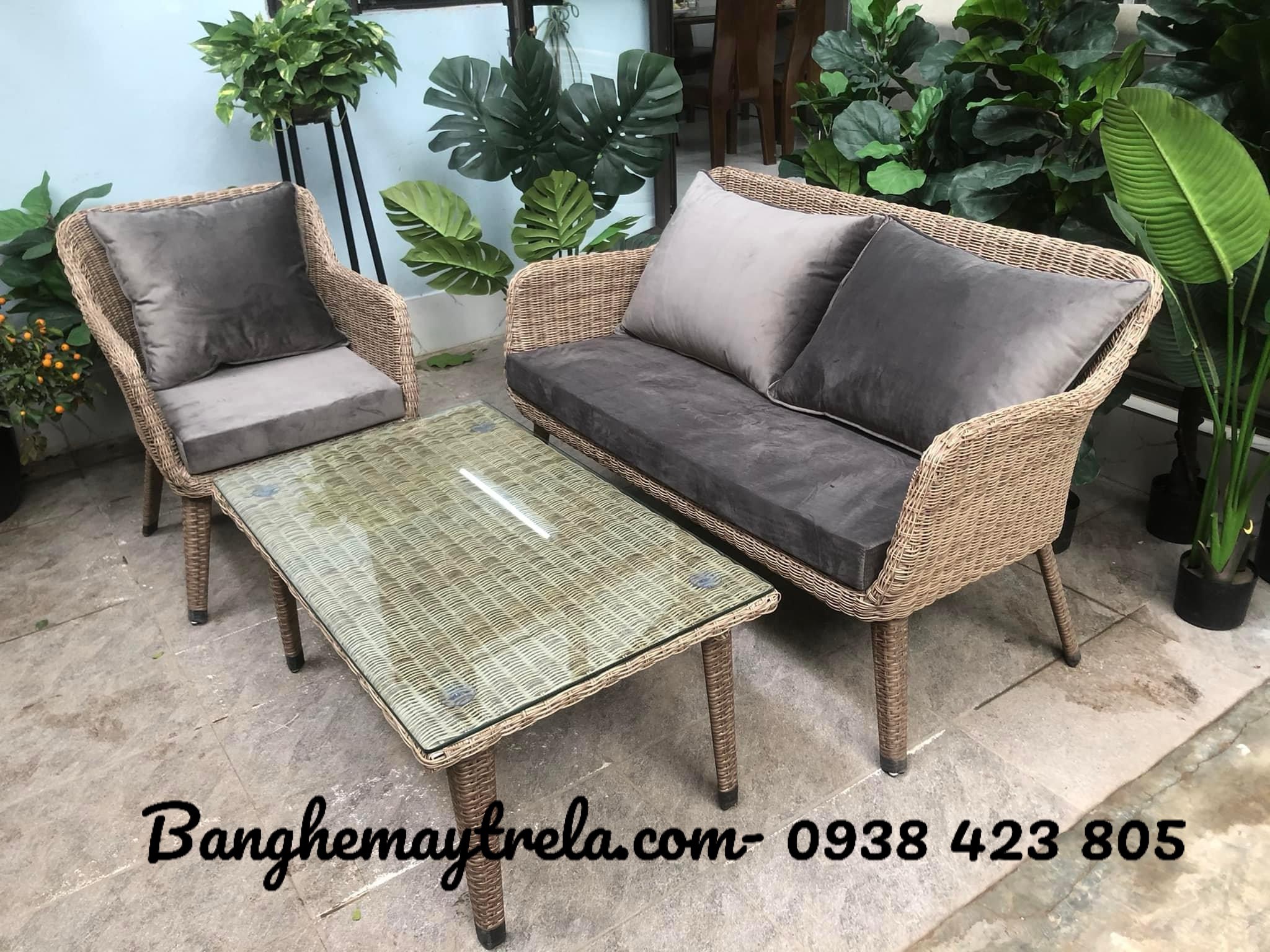 Sofa mây nhựa- Bàn ghế nhựa giả mây phòng khách