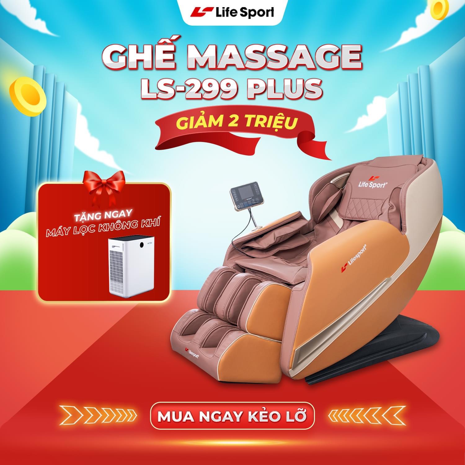 Ghế massage Lifesport ls299plus giảm giá khủng tặng quà 10 triệu đồng